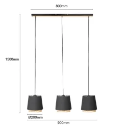 Lindby Ananya hængelampe af jern og træ, 3 lyskilder