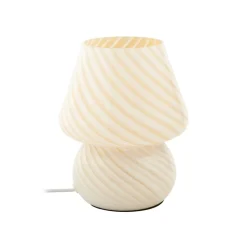 Lindby Andriana bordlampe, gul/hvid, glas, Ø 15 cm