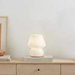 Lindby Andriana bordlampe, hvid, glas, Ø 15 cm