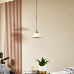 Lindby Annegret hængelampe, Ø 18 cm, keramik, hvid/messing