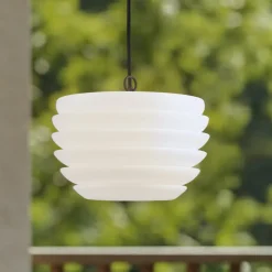 Lindby Arona udendørs hængelampe, Ø 38 cm, hvid