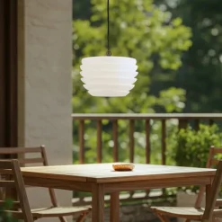 Lindby Arona udendørs hængelampe, Ø 38 cm, hvid