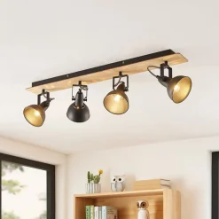 Lindby Aylis loftlampe, 4 lyskilder, 82 cm, sort, træ, E14