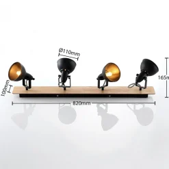 Lindby Aylis loftlampe, 4 lyskilder, 82 cm, sort, træ, E14