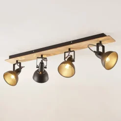 Lindby Aylis loftlampe, 4 lyskilder, 82 cm, sort, træ, E14