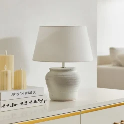 Lindby bordlampe Aelith, Ø 30 cm, hvid, keramik, E27