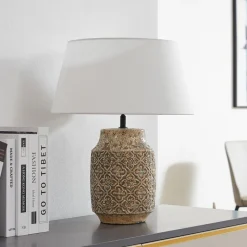 Lindby bordlampe Aelith, Ø 40 cm, brun, keramik, E27