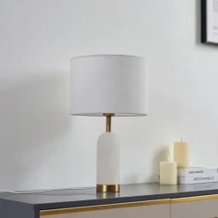 Lindby bordlampe alabast, hvid/guld, Ø 30 cm, marmor, E27