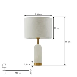 Lindby bordlampe alabast, hvid/guld, Ø 30 cm, marmor, E27