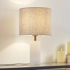 Lindby bordlampe Alabaster, hvid/beige, Ø 25 cm, marmor, E27