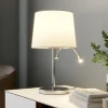 Lindby bordlampe Benjiro, hvid, tekstil, læselampe, 52 cm