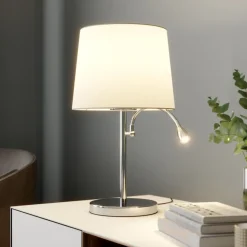Lindby bordlampe Benjiro, hvid, tekstil, læselampe, 52 cm