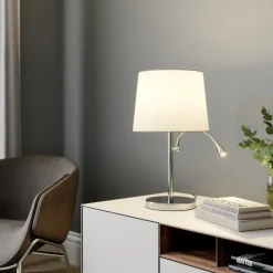 Lindby bordlampe Benjiro, hvid, tekstil, læselampe, 52 cm