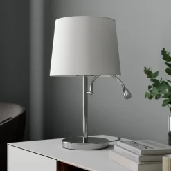 Lindby bordlampe Benjiro, hvid, tekstil, læselampe, 52 cm