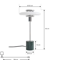 Lindby bordlampe Branford, retro, hvid/grøn opalglas/marmor
