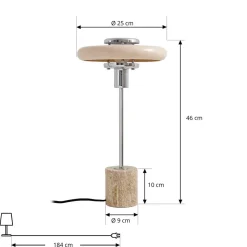 Lindby bordlampe Branford, retro, beige, metal/travertin