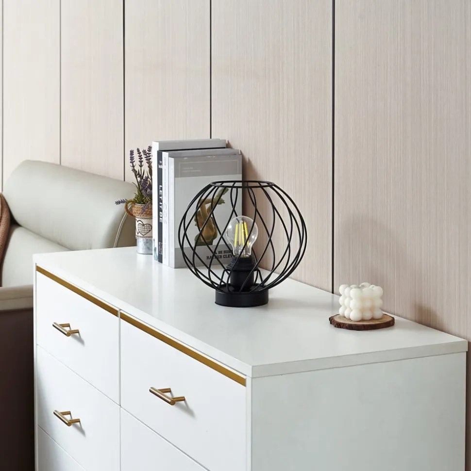 Lindby bordlampe Danika, sort, metal, Ø 25 cm