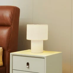 Lindby bordlampe Jone, hvid, tekstil, 30 cm