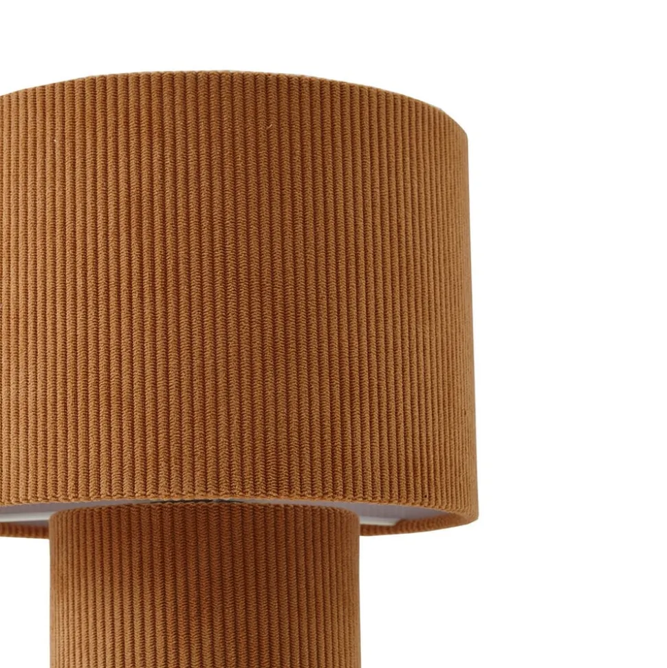 Lindby bordlampe Jone, lysebrun, tekstil, 30 cm høj, E27