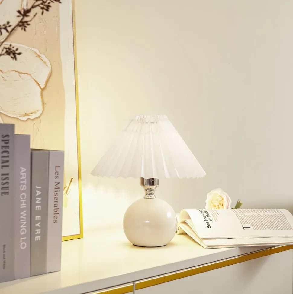 Lindby bordlampe Kerimi, keramik, cremefarvet