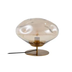 Lindby bordlampe Lelia, rav, glas, metal, Ø 35 cm