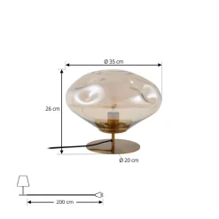 Lindby bordlampe Lelia, rav, glas, metal, Ø 35 cm