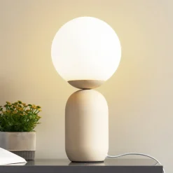 Lindby bordlampe Lennes, beige, glas, Ø 20 cm
