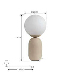 Lindby bordlampe Lennes, beige, glas, Ø 20 cm