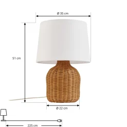 Lindby bordlampe Lirenda, højde 52 cm, rattan, natur/hvid
