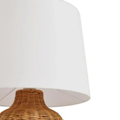 Lindby bordlampe Lirenda, højde 52 cm, rattan, natur/hvid