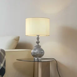 Lindby bordlampe Loraine, hvid/grå, glas, Ø 33 cm, E27