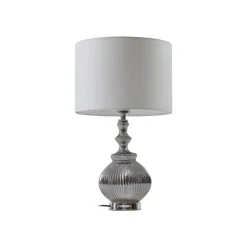 Lindby bordlampe Loraine, hvid/grå, glas, Ø 33 cm, E27