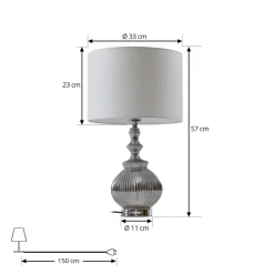 Lindby bordlampe Loraine, hvid/grå, glas, Ø 33 cm, E27