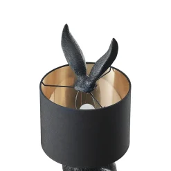 Lindby bordlampe Lorentina, 56 cm, kanin, sort, tekstil