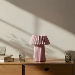 Lindby bordlampe Magali, pink, papir, Ø 34 cm, E14