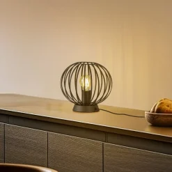 Lindby bordlampe Maivi, sort, 25 cm, jern, bur