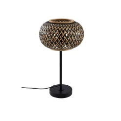Lindby bordlampe Nerys, sort, bambus, Ø 28 cm