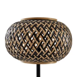 Lindby bordlampe Nerys, sort, bambus, Ø 28 cm