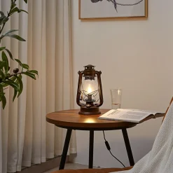 Lindby bordlampe Raisa, rustfarvet, metal, lygte, E14