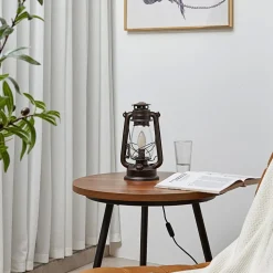 Lindby bordlampe Raisa, rustfarvet, metal, lygte, E14