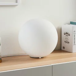 Lindby bordlampe Rhona, hvid, opalglas, Ø 25 cm, E27