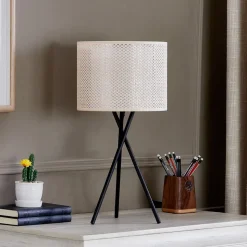 Lindby bordlampe Soula, Ø 26 cm, beige, plast, E27