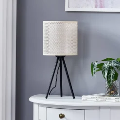 Lindby bordlampe Soula, Ø 20 cm, beige, plast, E27