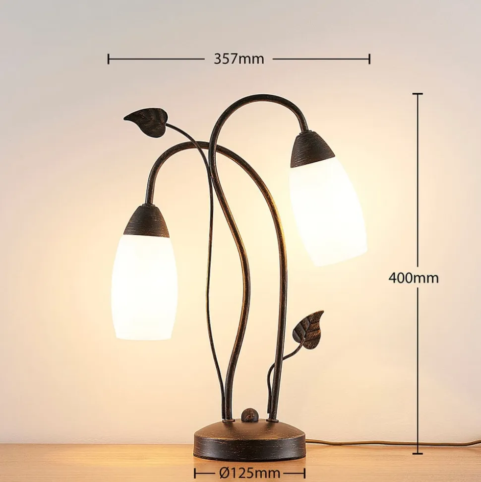 Lindby bordlampe Stefania, sort/guld, glas, E14, 40 cm