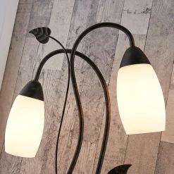 Lindby bordlampe Stefania, sort/guld, glas, E14, 40 cm