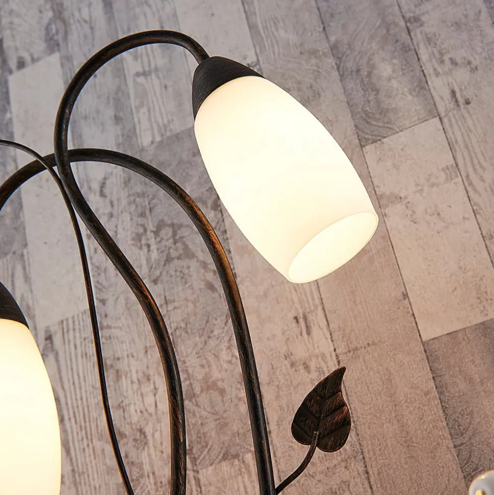 Lindby bordlampe Stefania, sort/guld, glas, E14, 40 cm