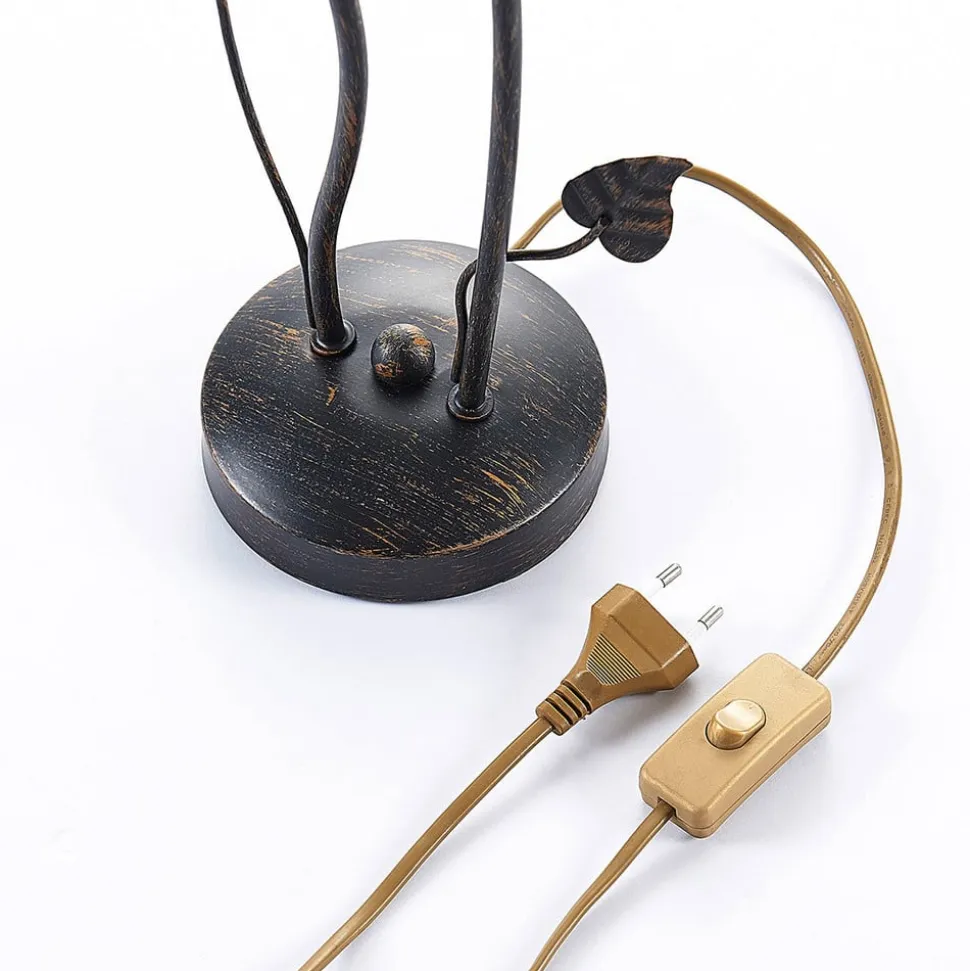 Lindby bordlampe Stefania, sort/guld, glas, E14, 40 cm