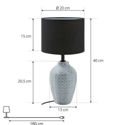 Lindby bordlampe Thalassia, grå/sort, Ø 20cm, keramik