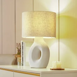 Lindby bordlampe Thalassia, hvid, Ø 30 cm, keramik