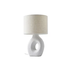 Lindby bordlampe Thalassia, hvid, Ø 30 cm, keramik